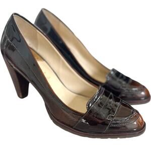 Cole Haan Nike Air Brown Patent Leather Heeled Penny Loafer